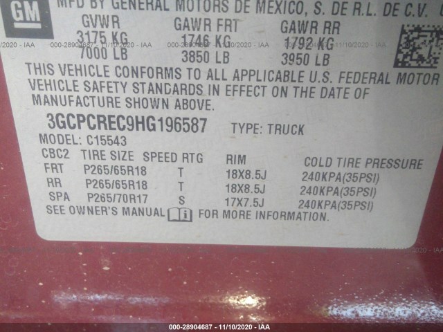 Photo 8 VIN: 3GCPCREC9HG196587 - CHEVROLET SILVERADO 1500 