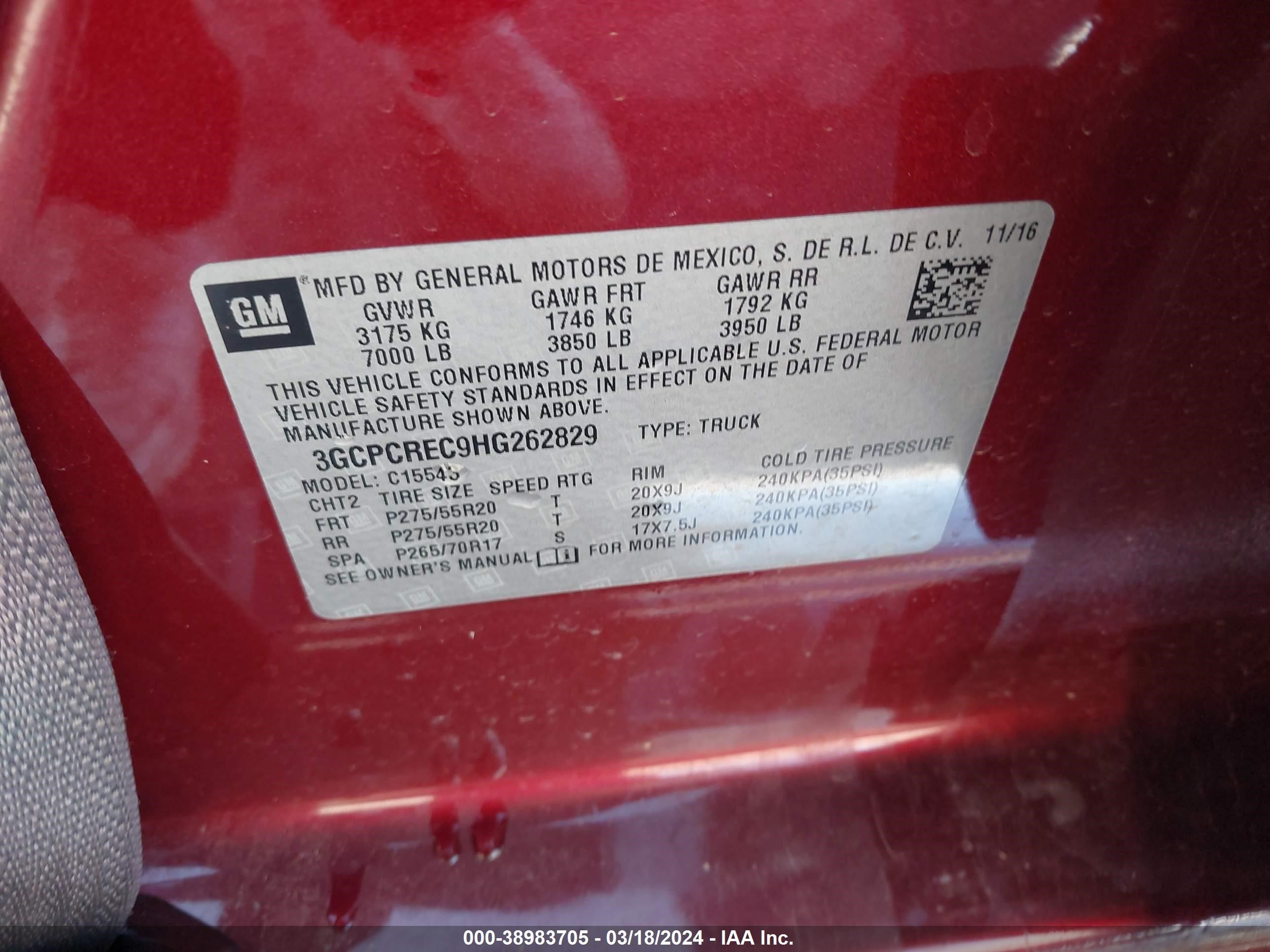 Photo 8 VIN: 3GCPCREC9HG262829 - CHEVROLET SILVERADO 