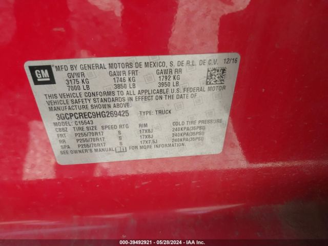 Photo 8 VIN: 3GCPCREC9HG269425 - CHEVROLET SILVERADO 