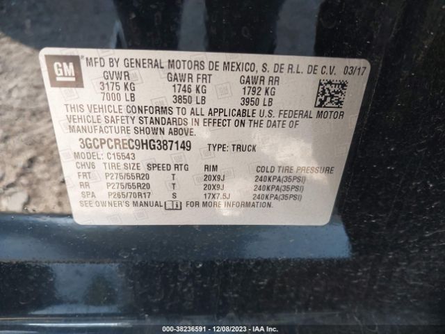 Photo 8 VIN: 3GCPCREC9HG387149 - CHEVROLET SILVERADO 1500 