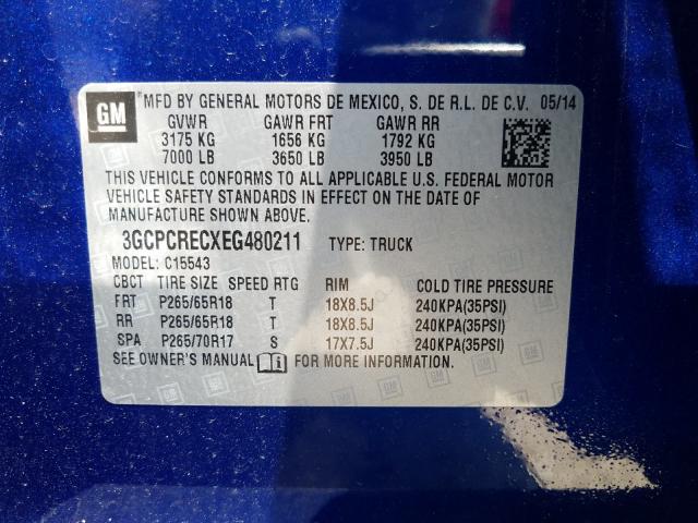 Photo 9 VIN: 3GCPCRECXEG480211 - CHEVROLET SILVERADO 