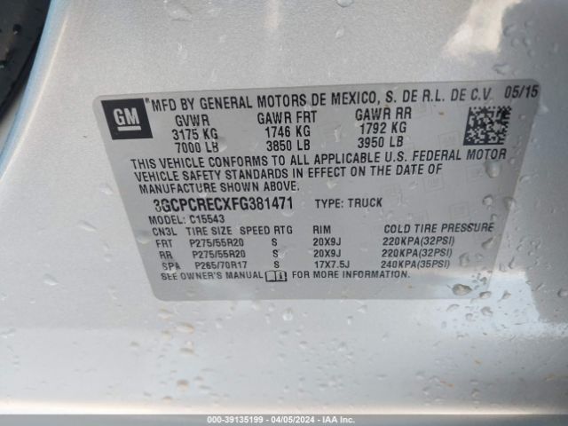 Photo 8 VIN: 3GCPCRECXFG381471 - CHEVROLET SILVERADO 1500 