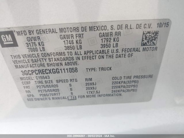 Photo 8 VIN: 3GCPCRECXGG111058 - CHEVROLET SILVERADO 