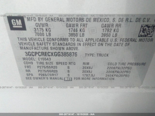 Photo 8 VIN: 3GCPCRECXGG385876 - CHEVROLET SILVERADO 1500 