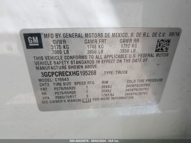 Photo 8 VIN: 3GCPCRECXHG195268 - CHEVROLET SILVERADO 