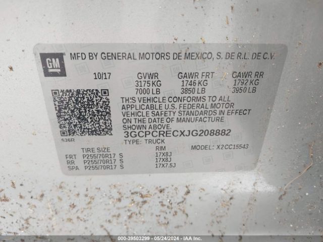 Photo 8 VIN: 3GCPCRECXJG208882 - CHEVROLET SILVERADO 1500 