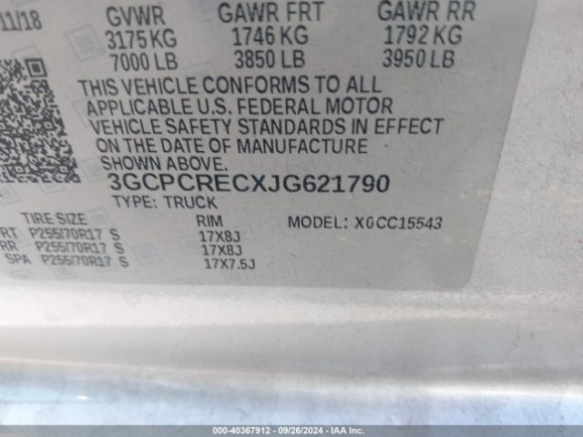 Photo 8 VIN: 3GCPCRECXJG621790 - CHEVROLET SILVERADO 