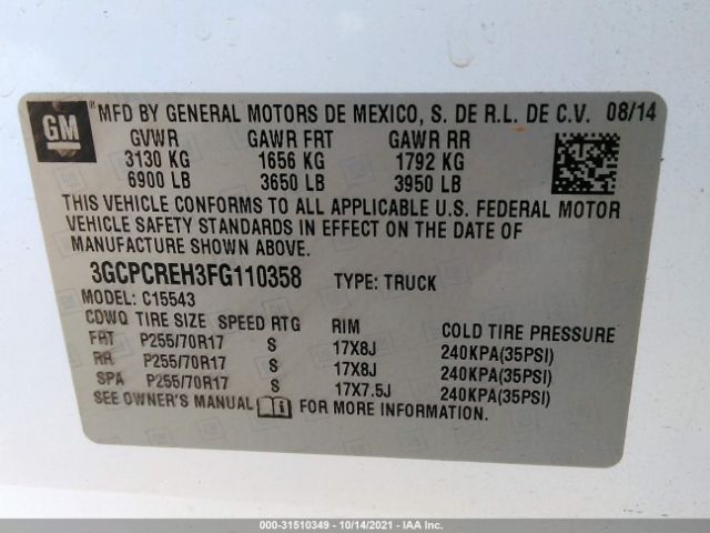 Photo 8 VIN: 3GCPCREH3FG110358 - CHEVROLET SILVERADO 1500 