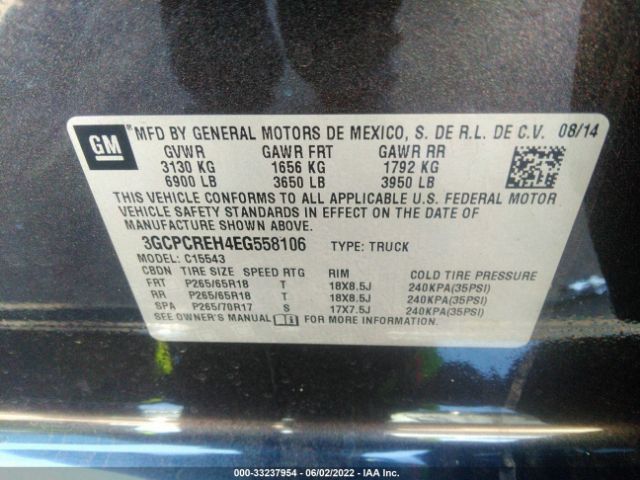 Photo 8 VIN: 3GCPCREH4EG558106 - CHEVROLET SILVERADO 1500 