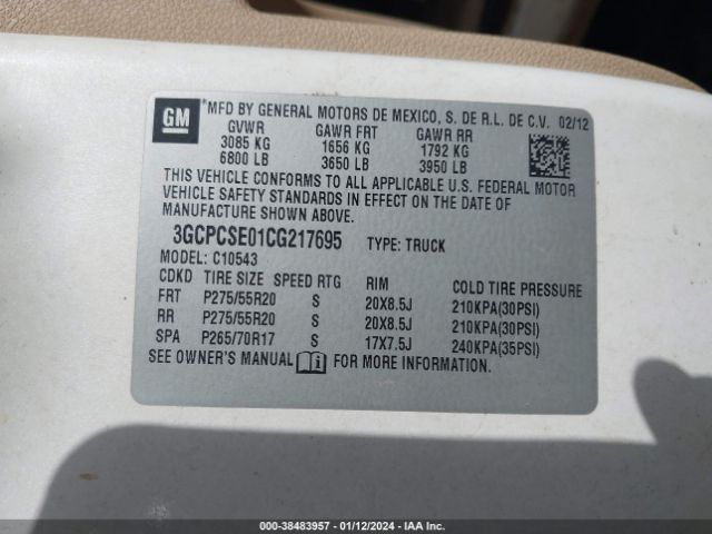 Photo 8 VIN: 3GCPCSE01CG217695 - CHEVROLET SILVERADO 1500 