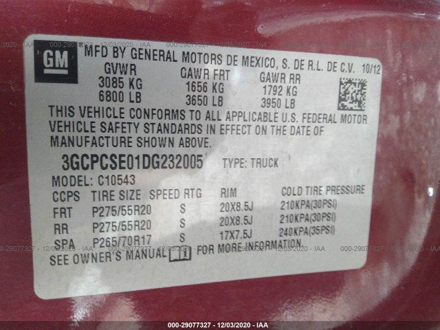 Photo 8 VIN: 3GCPCSE01DG232005 - CHEVROLET SILVERADO 1500 