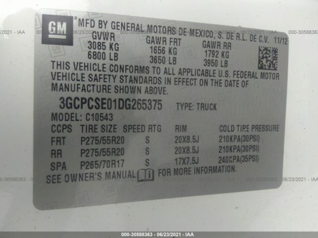 Photo 8 VIN: 3GCPCSE01DG265375 - CHEVROLET SILVERADO 1500 