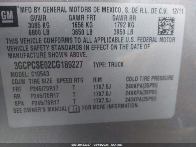 Photo 8 VIN: 3GCPCSE02CG189227 - CHEVROLET SILVERADO 1500 