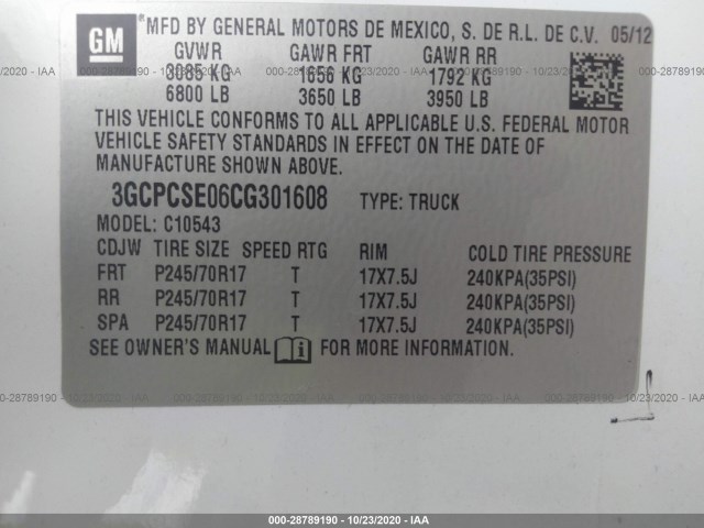 Photo 8 VIN: 3GCPCSE06CG301608 - CHEVROLET SILVERADO 1500 