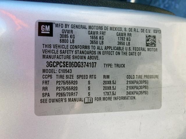 Photo 9 VIN: 3GCPCSE06DG374107 - CHEVROLET SILVERADO 