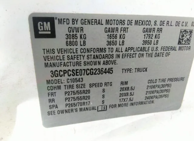 Photo 8 VIN: 3GCPCSE07CG236445 - CHEVROLET SILVERADO 1500 