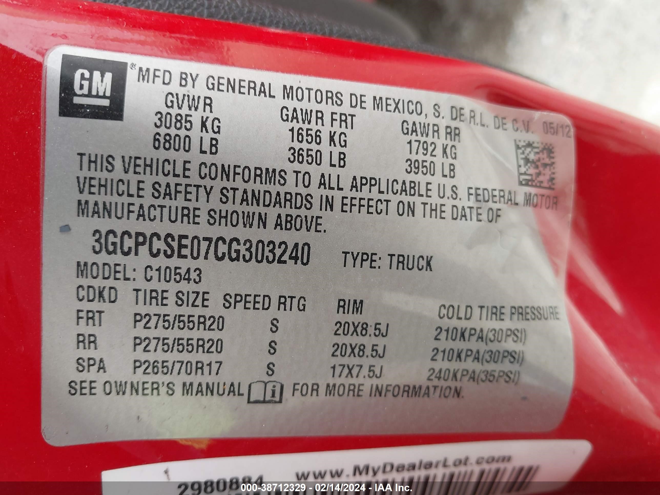 Photo 8 VIN: 3GCPCSE07CG303240 - CHEVROLET SILVERADO 