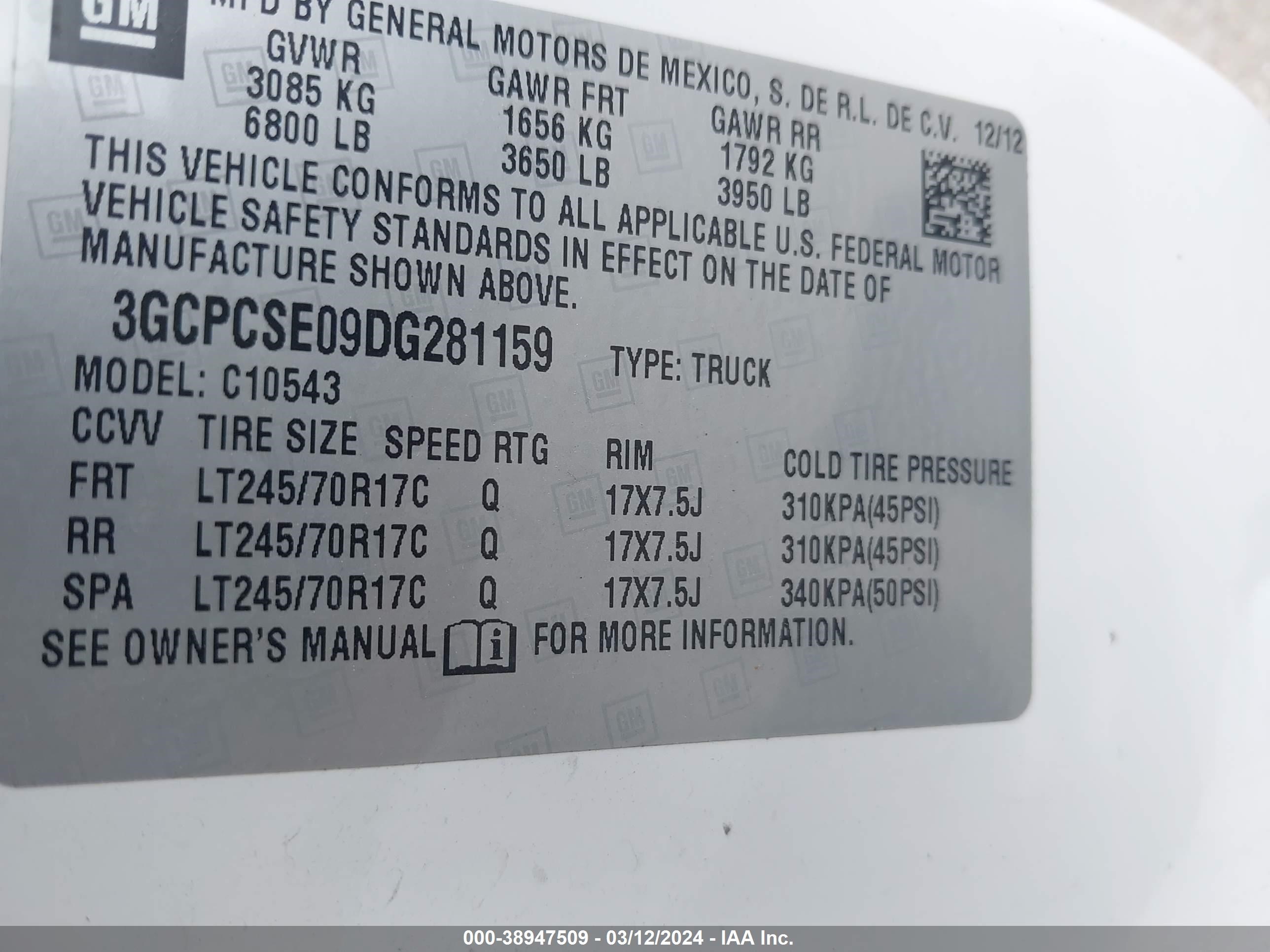 Photo 8 VIN: 3GCPCSE09DG281159 - CHEVROLET SILVERADO 