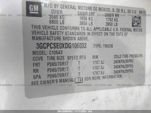 Photo 8 VIN: 3GCPCSE0XDG106032 - CHEVROLET SILVERADO 1500 