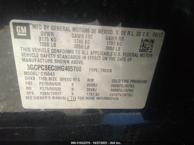 Photo 8 VIN: 3GCPCSEC0HG465700 - CHEVROLET SILVERADO 1500 