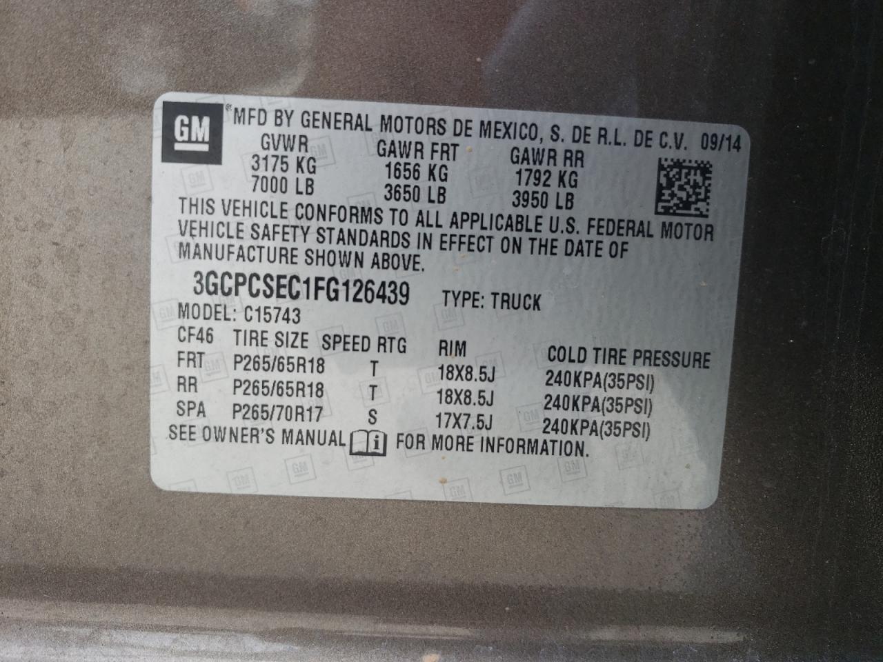 Photo 12 VIN: 3GCPCSEC1FG126439 - CHEVROLET SILVERADO 