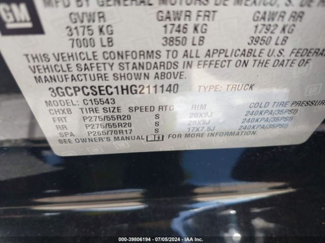 Photo 8 VIN: 3GCPCSEC1HG211140 - CHEVROLET SILVERADO 