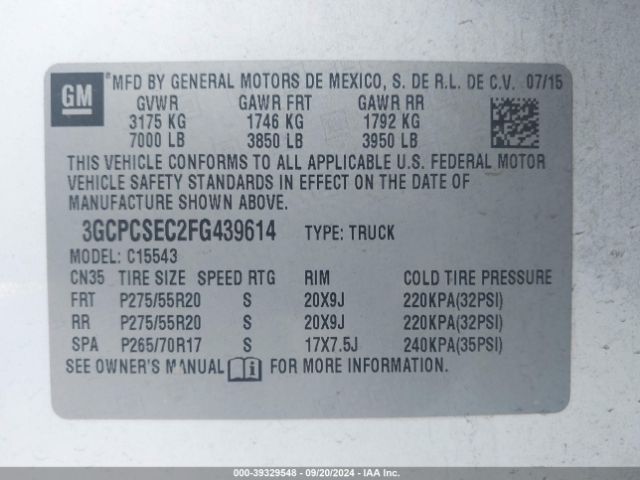 Photo 8 VIN: 3GCPCSEC2FG439614 - CHEVROLET SILVERADO 