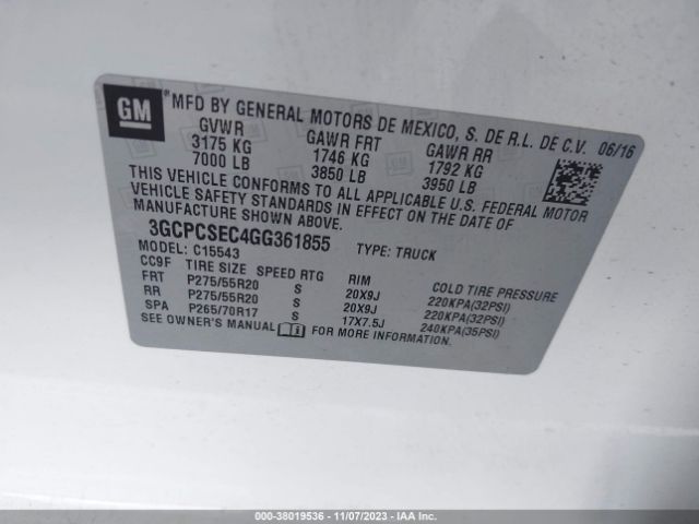 Photo 8 VIN: 3GCPCSEC4GG361855 - CHEVROLET SILVERADO 1500 