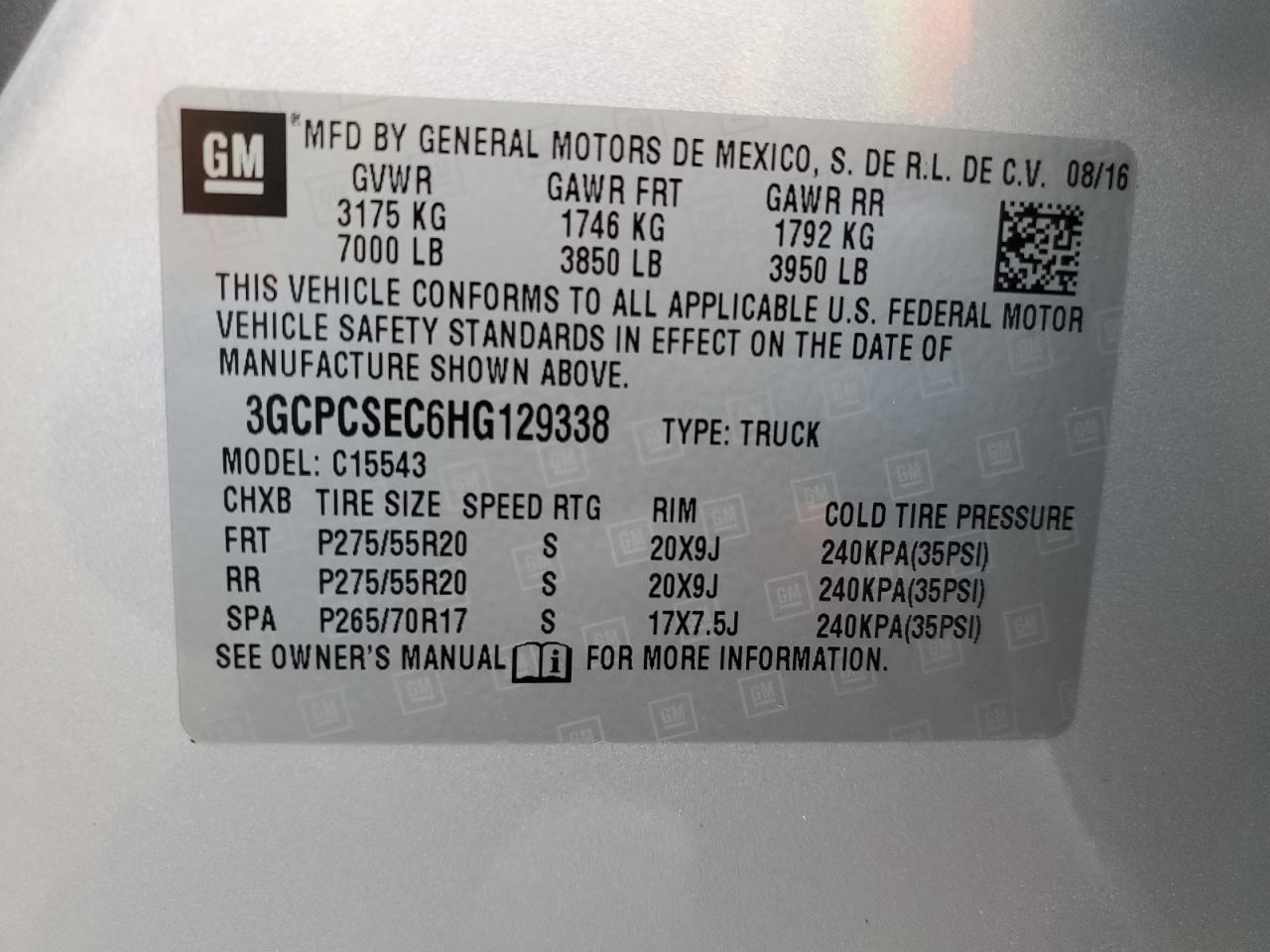 Photo 11 VIN: 3GCPCSEC6HG129338 - CHEVROLET SILVERADO 