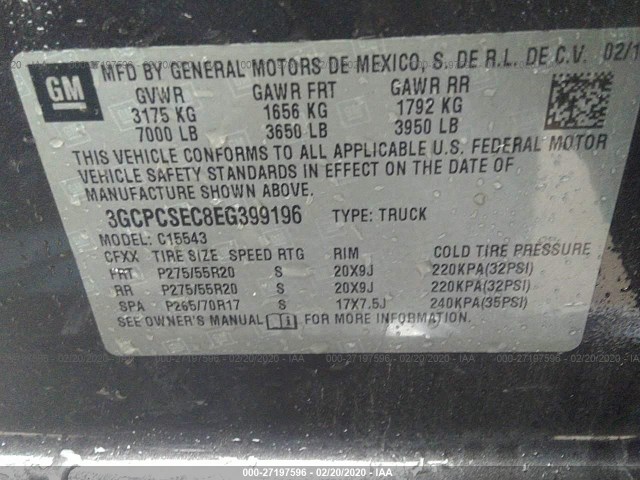 Photo 8 VIN: 3GCPCSEC8EG399196 - CHEVROLET SILVERADO 1500 