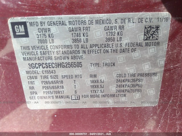 Photo 8 VIN: 3GCPCSEC9HG256505 - CHEVROLET SILVERADO 1500 