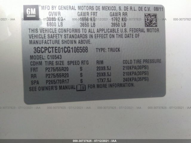 Photo 8 VIN: 3GCPCTE01CG106568 - CHEVROLET SILVERADO 1500 