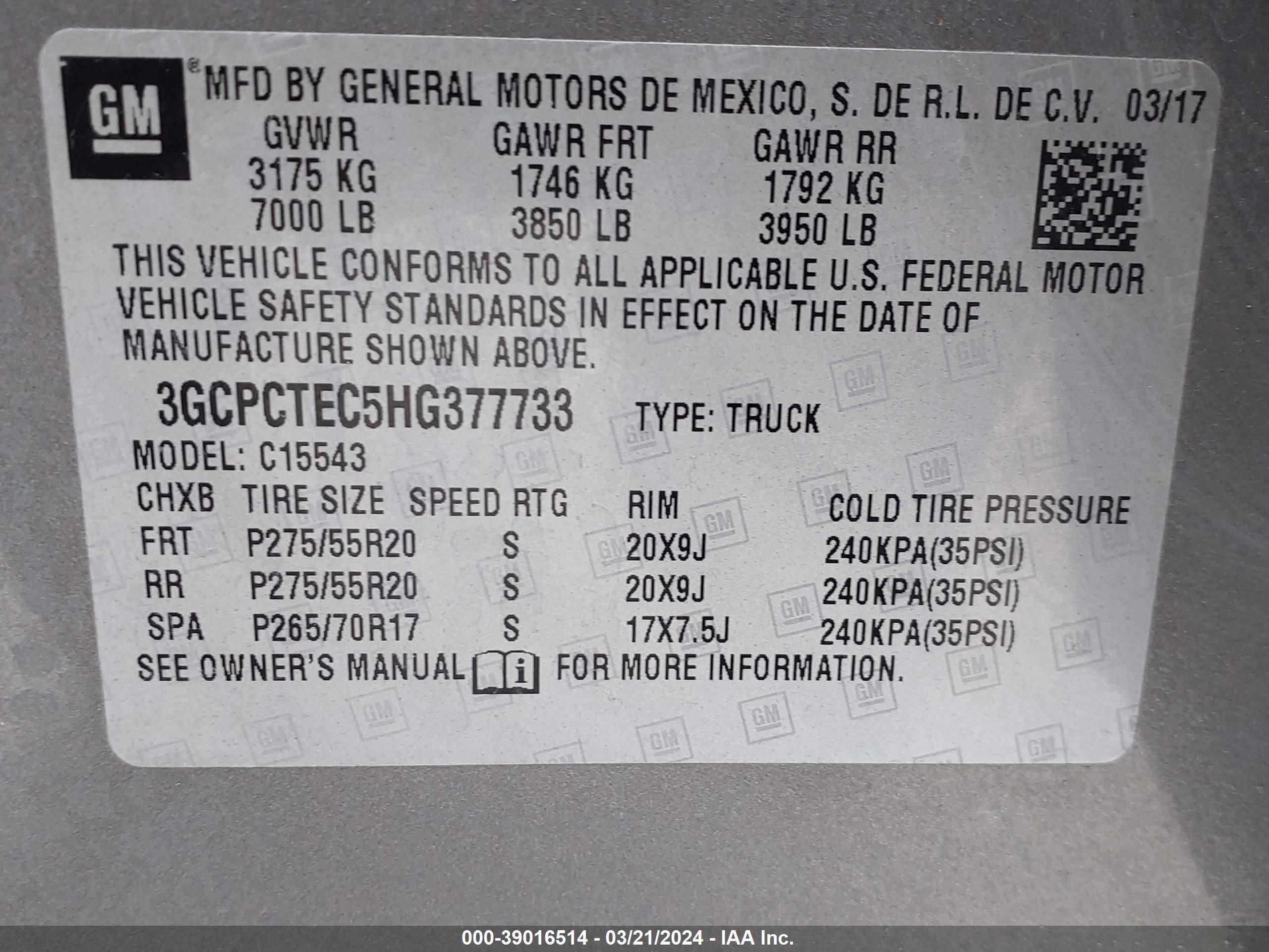 Photo 8 VIN: 3GCPCTEC5HG377733 - CHEVROLET SILVERADO 