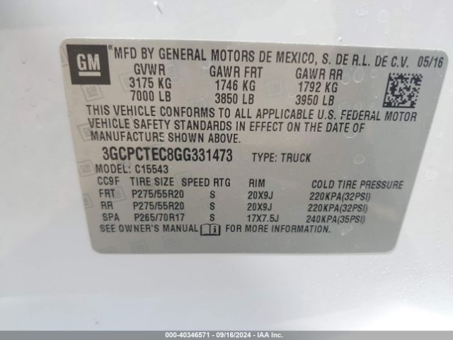 Photo 8 VIN: 3GCPCTEC8GG331473 - CHEVROLET SILVERADO 