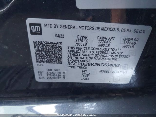 Photo 8 VIN: 3GCPDBEK2NG534063 - CHEVROLET SILVERADO 