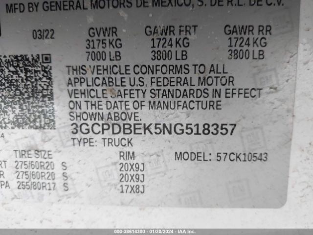 Photo 8 VIN: 3GCPDBEK5NG518357 - CHEVROLET SILVERADO 1500 