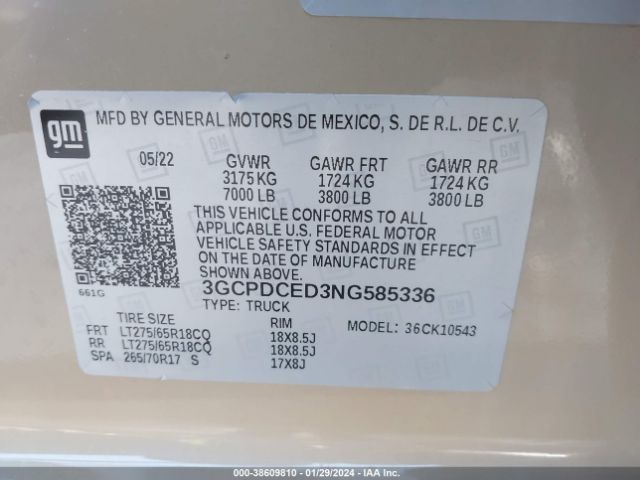 Photo 8 VIN: 3GCPDCED3NG585336 - CHEVROLET SILVERADO 1500 