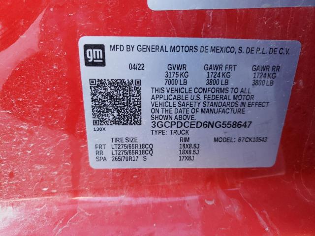 Photo 11 VIN: 3GCPDCED6NG558647 - CHEVROLET SILV1500 2 