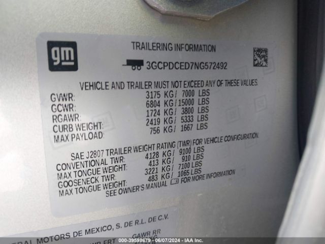 Photo 8 VIN: 3GCPDCED7NG572492 - CHEVROLET SILVERADO 