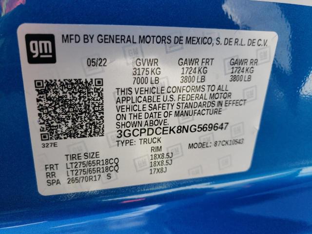 Photo 9 VIN: 3GCPDCEK8NG569647 - CHEVROLET SILVERADO 1500 