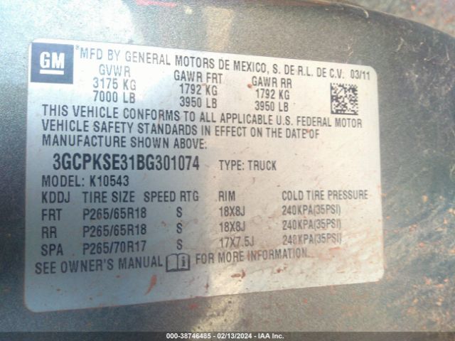 Photo 8 VIN: 3GCPKSE31BG301074 - CHEVROLET SILVERADO 1500 