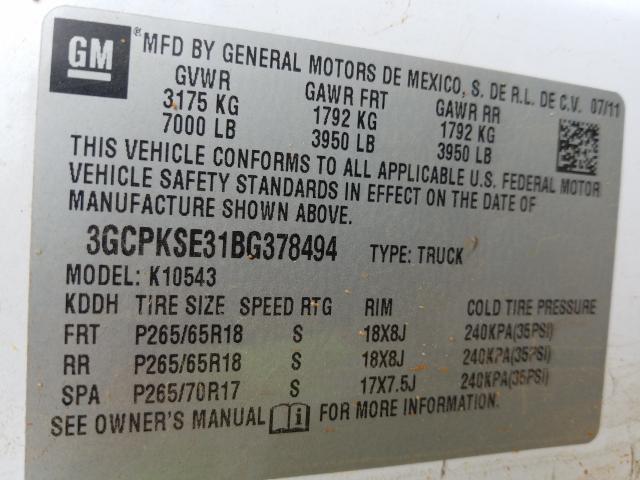 Photo 9 VIN: 3GCPKSE31BG378494 - CHEVROLET SILVERADO 