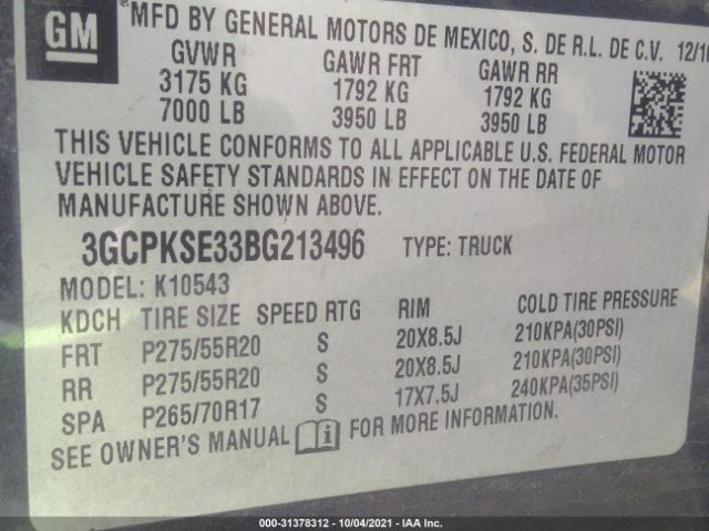 Photo 8 VIN: 3GCPKSE33BG213496 - CHEVROLET SILVERADO 1500 