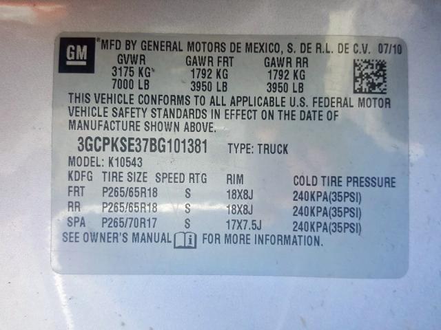 Photo 9 VIN: 3GCPKSE37BG101381 - CHEVROLET SILVERADO 