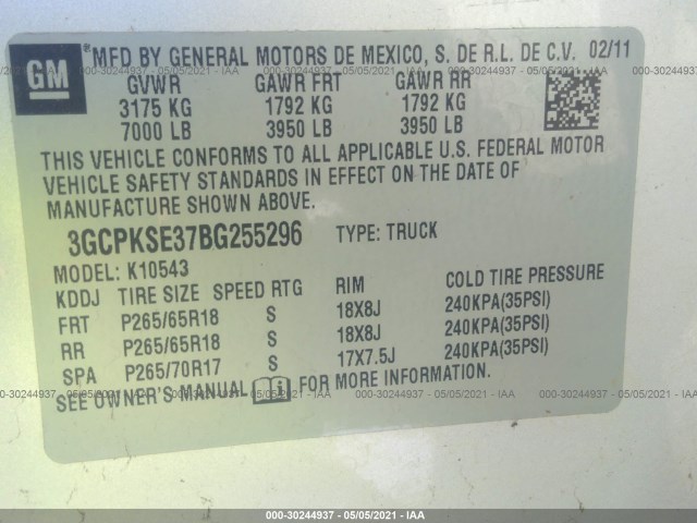 Photo 8 VIN: 3GCPKSE37BG255296 - CHEVROLET SILVERADO 1500 