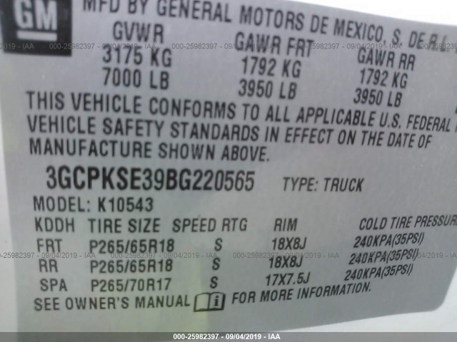 Photo 8 VIN: 3GCPKSE39BG220565 - CHEVROLET SILVERADO 1500 