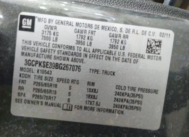 Photo 8 VIN: 3GCPKSE39BG267076 - CHEVROLET SILVERADO 1500 