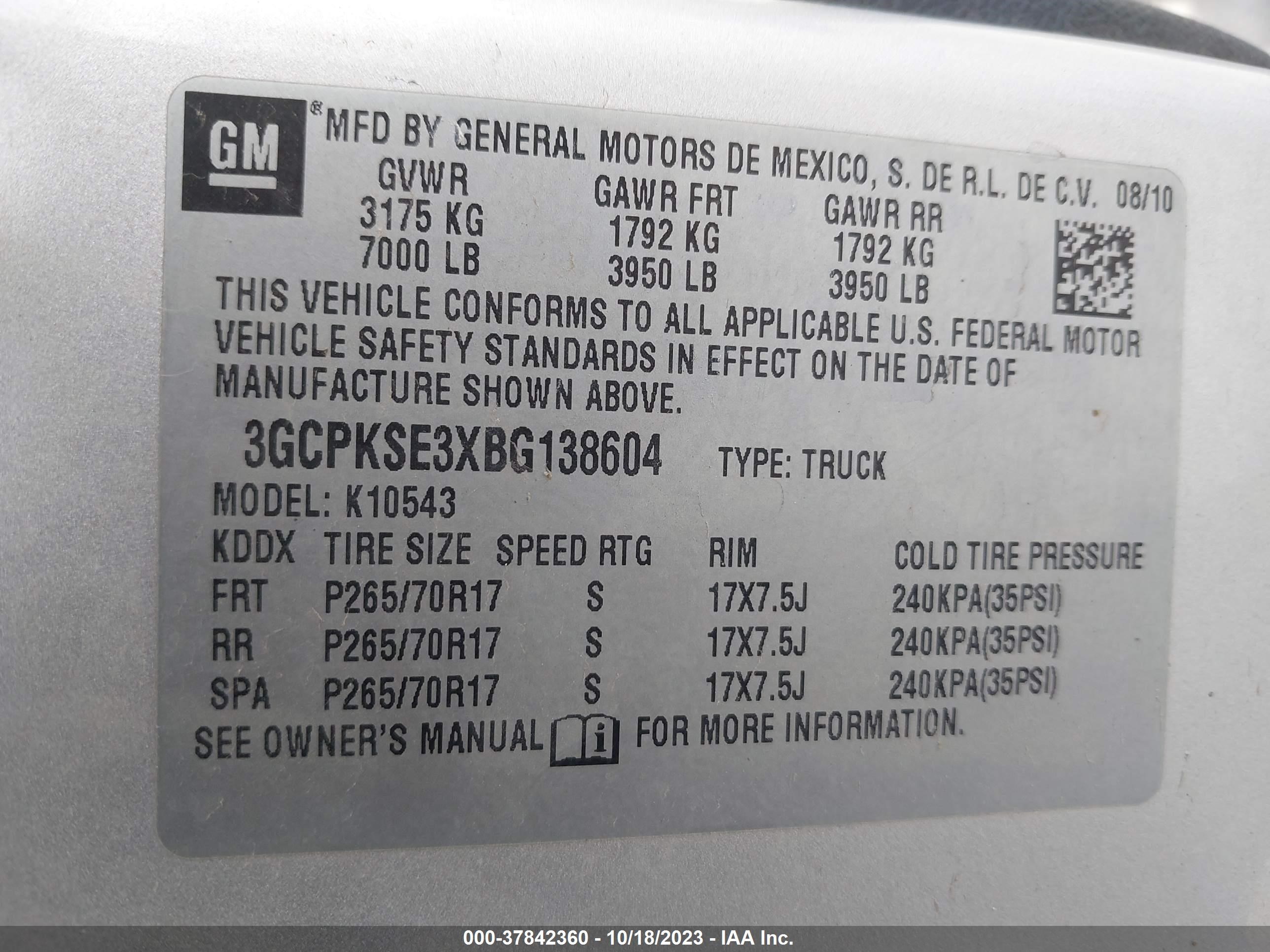 Photo 8 VIN: 3GCPKSE3XBG138604 - CHEVROLET SILVERADO 