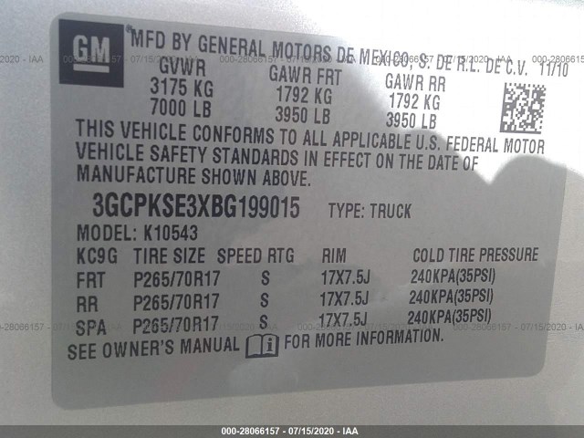 Photo 8 VIN: 3GCPKSE3XBG199015 - CHEVROLET SILVERADO 1500 