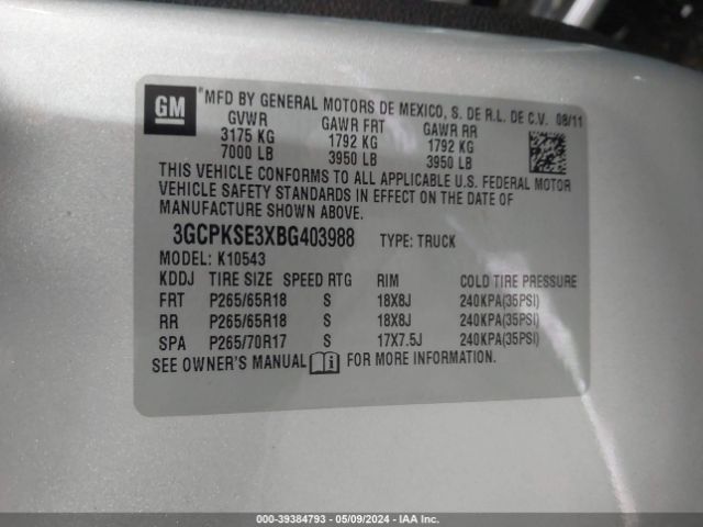 Photo 8 VIN: 3GCPKSE3XBG403988 - CHEVROLET SILVERADO 